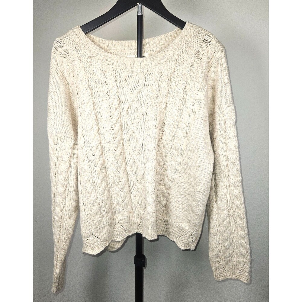Lucky Brand Womens XL Cream Cable Knit Sweater Boho Chunky Cottagecore Cozy